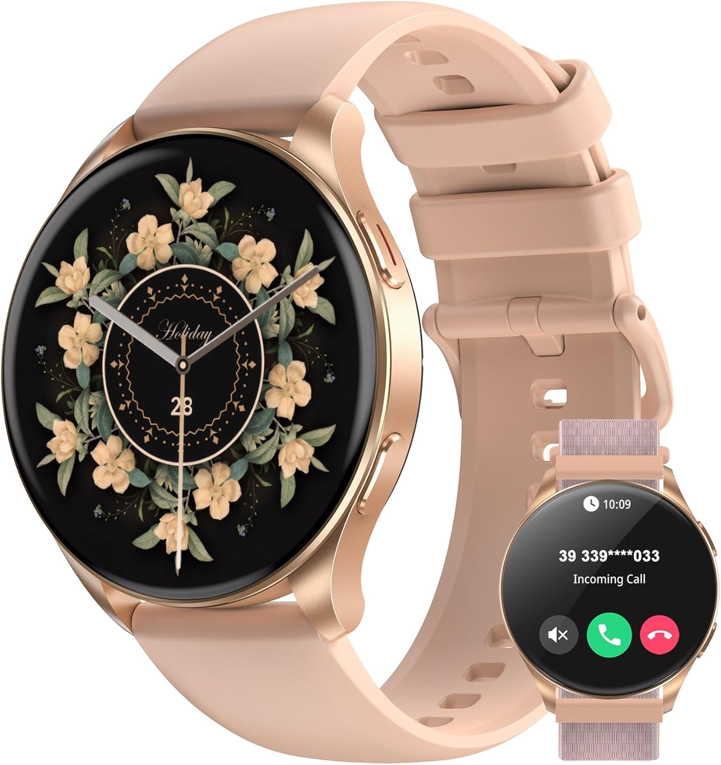 Smart Watch for Women,Answer/Make Call, 1.43" AMOLED Always-on Display Smartwatch,IP68 Waterproof Fitness Tracker with 100+ Sports/Heart Rate/Sleep Monitor/ SpO2,Large Batter/Fast Charging/2Straps