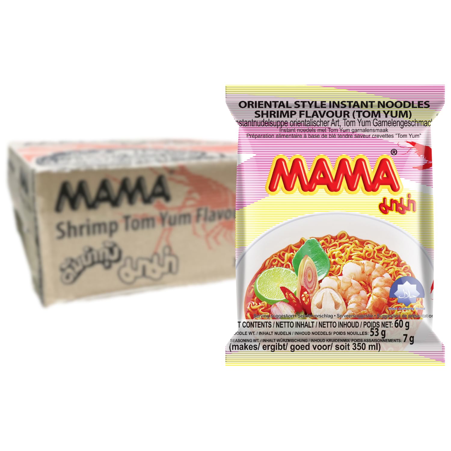 Mama Tom Yum Shrimp Instant Noodles, 60 g, Pack of 30