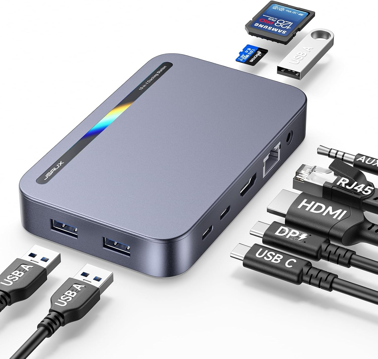 JSAUX Laptop USB C Docking Station, 10 in 1 USB C Hub with 4K@60hz HDMI, 100W PD, USB A&C 3.0, 1000Mbps Ethernet, SD/TF, Audio for HP/MacBook/Dell/Lenovo etc