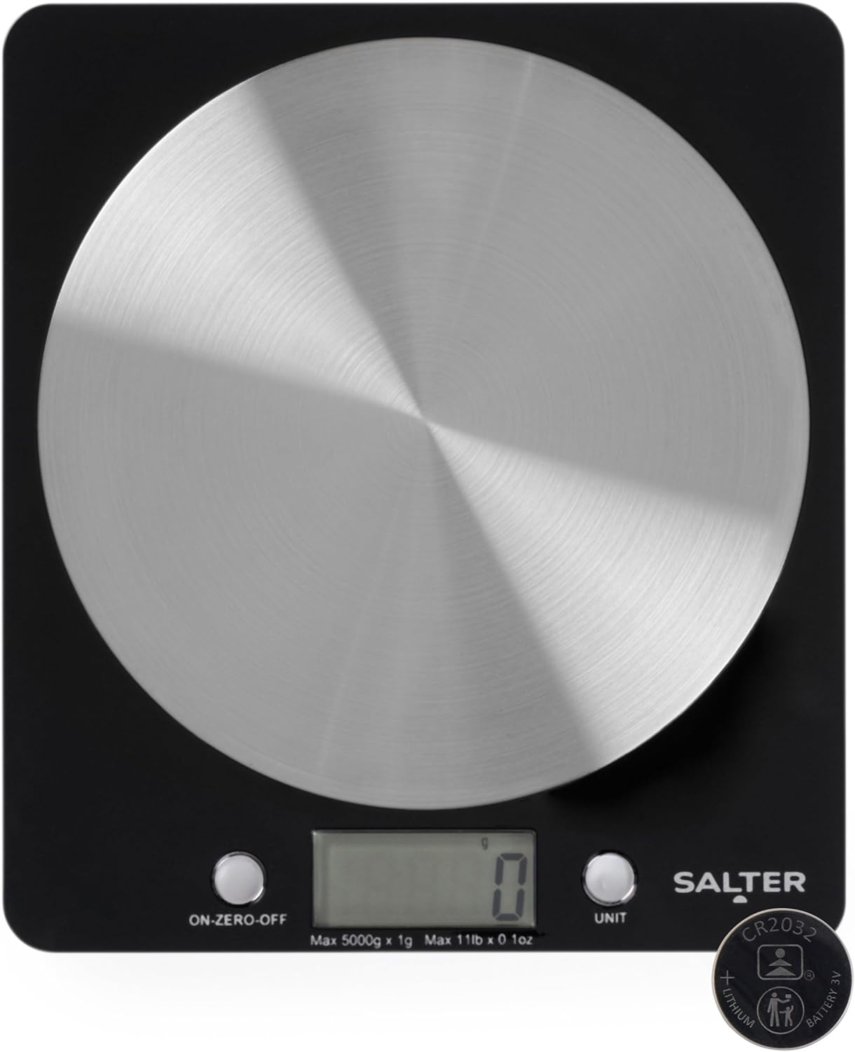 Salter Digital Kitchen Weighing Scales – Stylish Slim Design Electronic Cooking Scale for Home + Kitchen, Weigh Food 5000g + Liquids in ml and fl. Oz. – Black