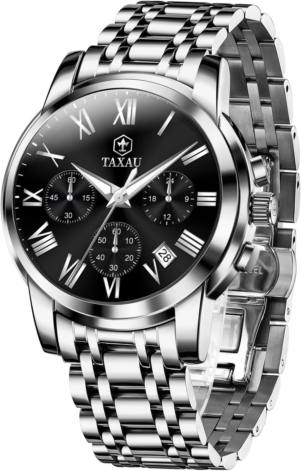 Taxau Men's Chronograph Watch Quartz Stainless Steel Wrist Watch with Date Multi-Function Luxury Dress Watch for Men