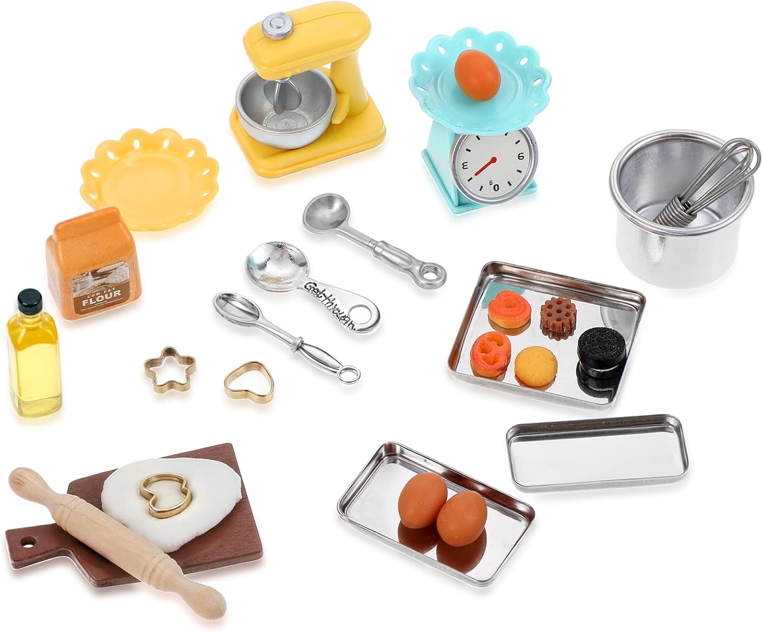 JIEYAO 24 Pcs Miniature Food Toys Set, 1:12 Dollhouse Pretend Play Kitchen Accessories Set, Cooking Utensils for Dollhouse Kitchen Playset Toys Gift for Boys Girls Toddlers Mini Stuff