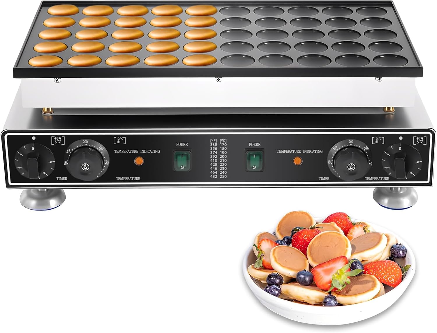 Mini Dutch Pancake Baker, 50 Holes Commercial Nonstick Waffle Maker Machine, 1700W, 50°C - 300°C Temperature Control, 0-5 Minutes Time Setting for Commercial Home Use
