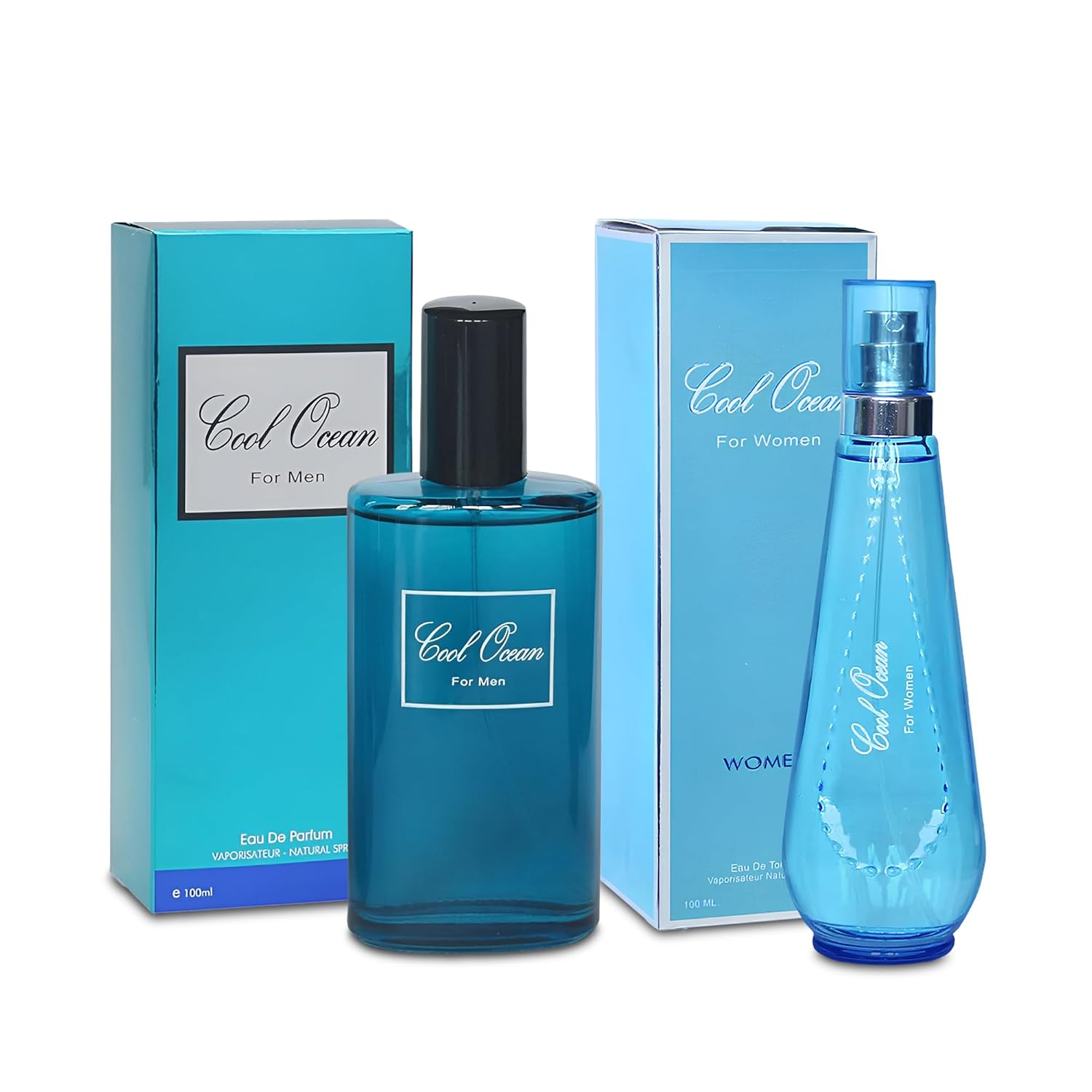 Cool Ocean Couple Set Perfume for Women/Men Eau De Parfum - Amber Floral Jasmine, Bourbon Vanilla & Woods Oriental-Floral Women/Men Cologne with a Modern Twist Elegant 100ml Bottle for Best Gift