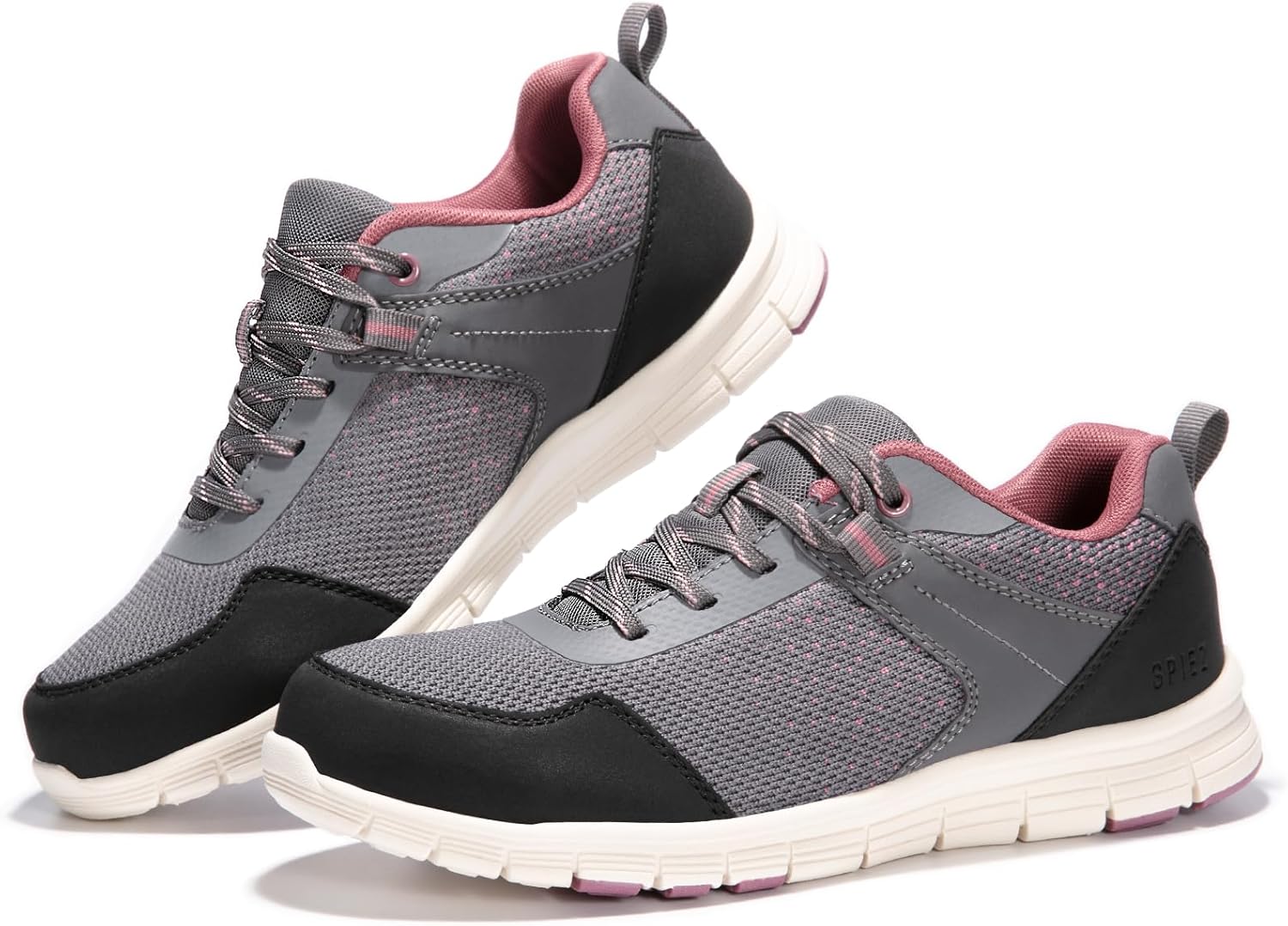 SPIEZ Women's Composite Toe Safety Shoes, Breathable Lightweight Work Sneakers, Fashionable Grey/Pink Footwear (US 5.5-10)