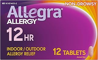 Allegra Adult 12HR Non-Drowsy Antihistamine, 12 Tablets, Fast-acting Allergy Symptom Relief, 60 mg