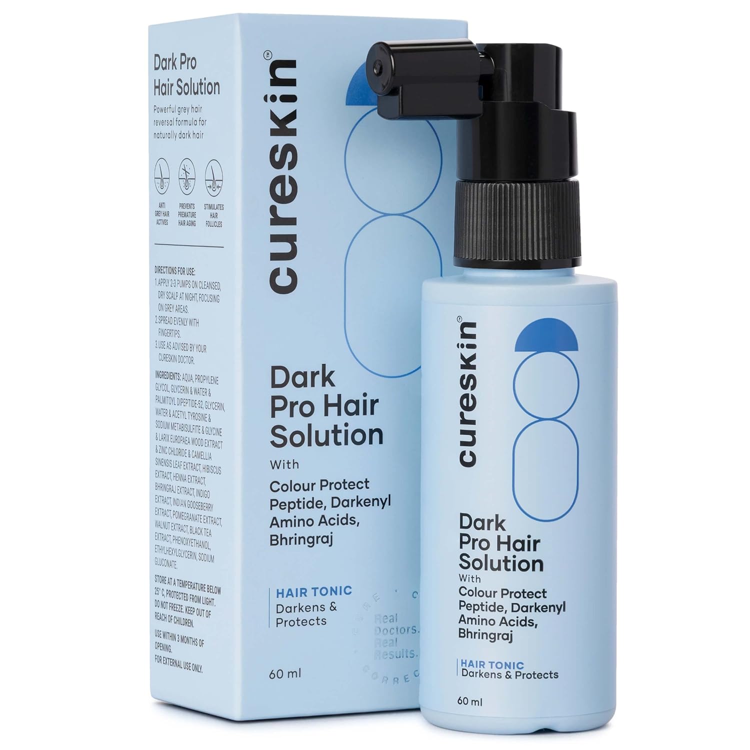Cureskin Anti Grey Hair Serum | Gradually Reduces Gray Hair on Head & Beard Without Dye | Restores Natural Hair Colour with Peptide-52, Acetyl Tyrosine & Larix Extract | Peroxide & Ammonia Free