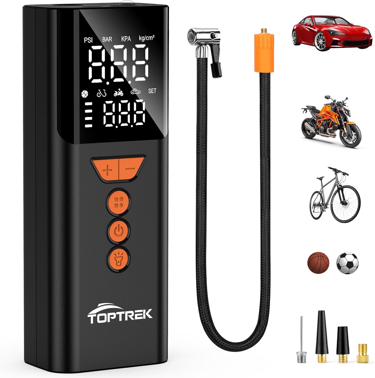 toptrek Cordless Tyre Inflator Air Compressor 150 PSI Portable for Car Bike | Electric Tyre Pump, Preset Value, Auto Shutoff & LED Light, 4000mAh Digital Air Pump with Power Bank for Car/Motorcycle/Bike