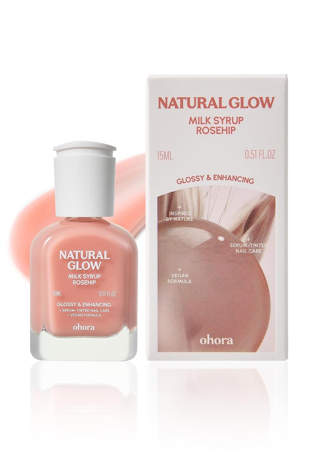 ohora Natural Glow Milk Syrup Nail Strengthener (Rosehip) - Tinted Nail Hardener for Brittle, Damaged Nails, Quick-Dry Glossy Finish, Nail Repair & Growth, 15 mL