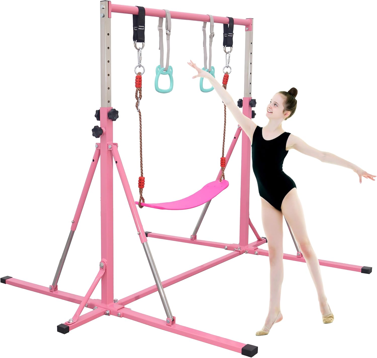 FC FUNCHEER Foldable Gymnastics Bar,5FT Horizontal bar,Adjustable Kids Training bar for Kids Ages 3-15,Kids Gymnastics bar,Triangle Stable Structure-Gym Equipment for Home