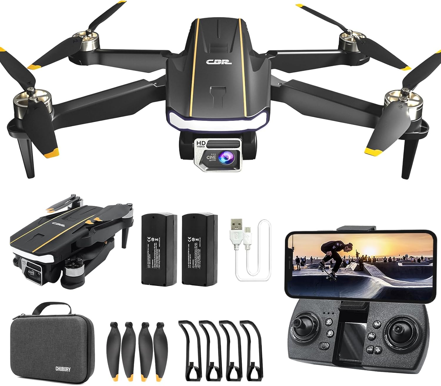 Super Enduring Brushless Motor Drone with Camera for Beginners, CHUBORY A68 WiFi FPV Quadcopter with 1080P HD Camera, Auto Hover, 3D Flips, Headless Mode, Trajectory Flight, 2 Batteries, Carrying Case