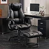 Big and Tall Ergonomic Executive Office Chair with Ottoman, 400lbs, Adjustable, PU Leather (Black)