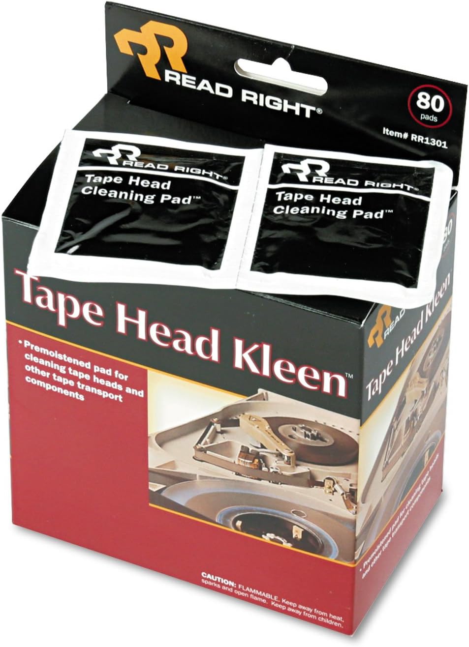 Read Right Tape Head Kleen Cleaning Pads, 80 Pads per Box (RR1301)