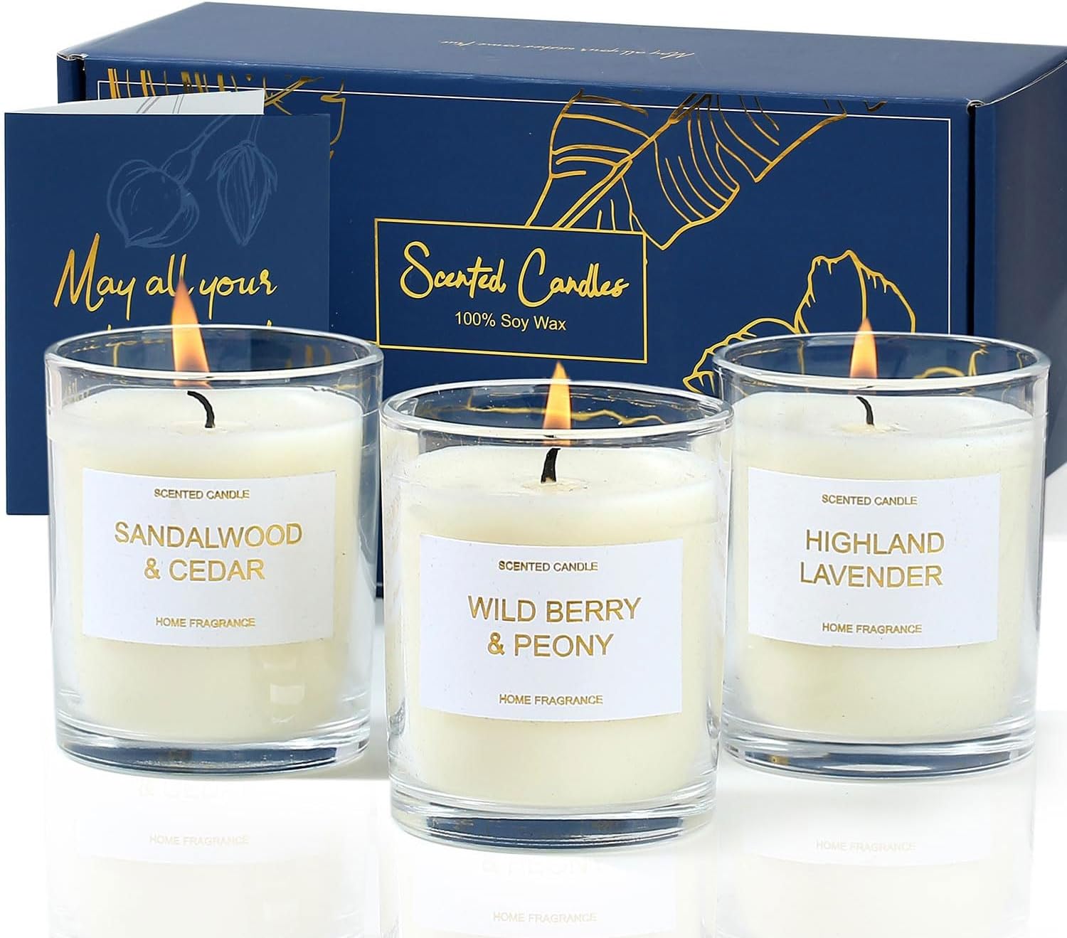 PROFIKLA Scented Candles Gift Set, Lavender, Peony & Wild Berries, Sandalwood Soy Wax Candles, 3 x 3.5oz 75 Hours Burn Time, Elegant Gift for Women and Men, Mum, Mother's Day, Birthday