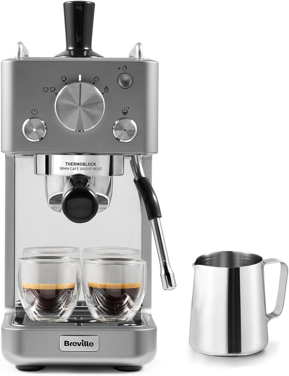 Breville Barista Slimline Espresso Machine | Integrated Milk Frother | Compact Coffee Maker for CappuccinosLattes & More | 15 Bar Pump | Silver [VCF185]