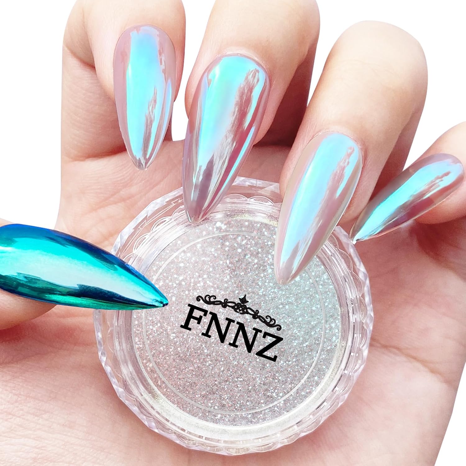 Unicorn Chrome Nail Powder, Aurora Unichrome Mermaid Aurora Nail Powder Pigment Pearlescent Nail Art Glitter Decoration for Home DIY Nail Salon Manicure - Winter Snow