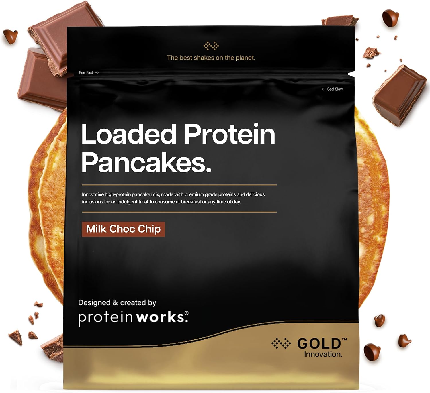 Protein Works | Loaded Protein Pancakes - Gold, Milk Choc Chip, 500g