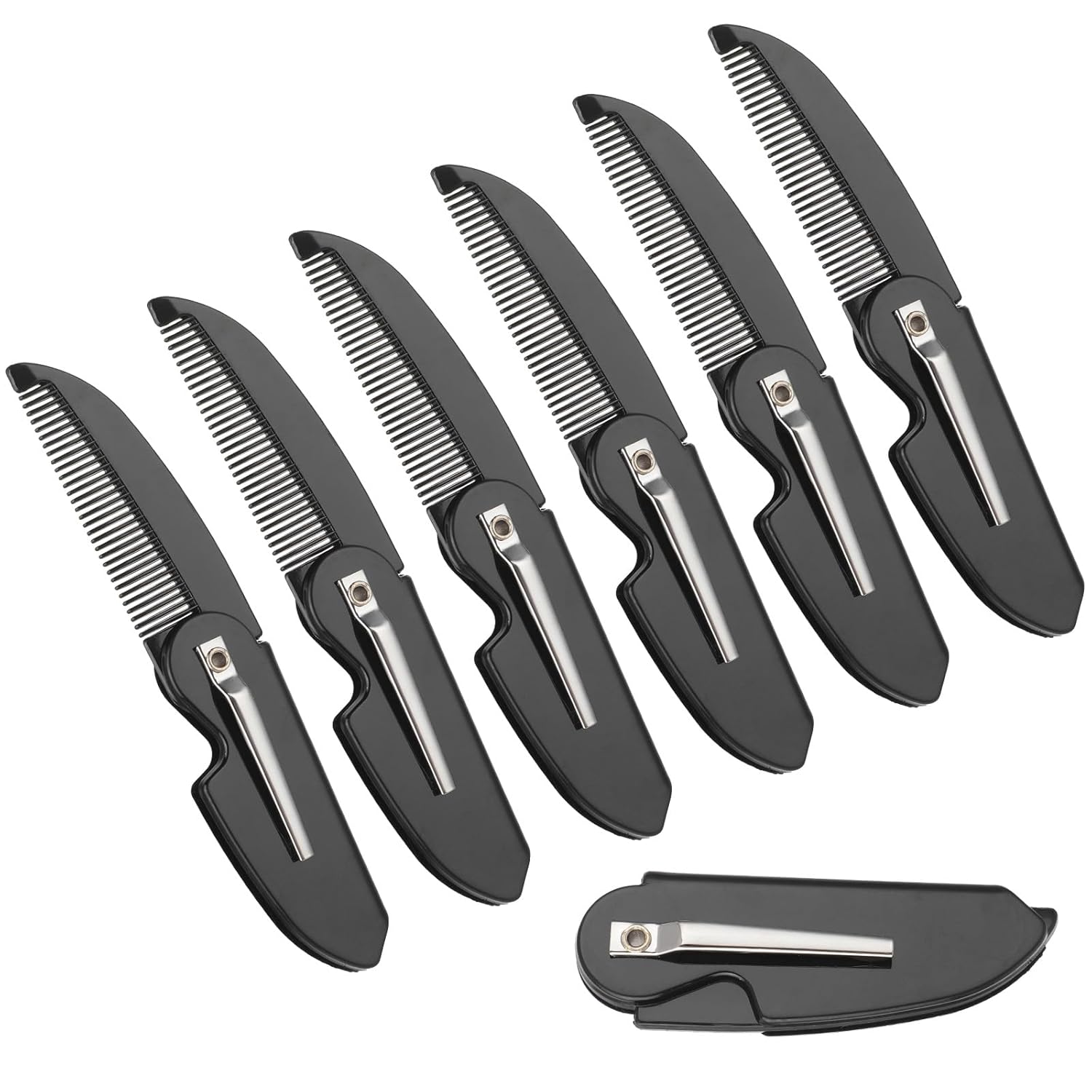 Lusofie 6 Pcs Folding Beard & Mustache Comb, Plastic, Black, Men's Facial Hair Grooming Tool