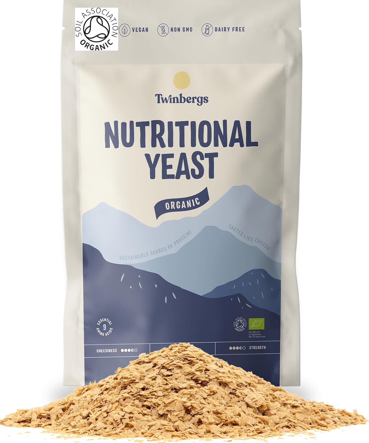 Twinbergs Organic Non Fortified Nutritional Yeast Flakes 100g - Vegan Cheese with Umami Taste - Nooch Seasoning for Pizza, Hummus, Tofu, Tempeh - Inactive Yeast Rich in B Vitamins, Iron, Protein