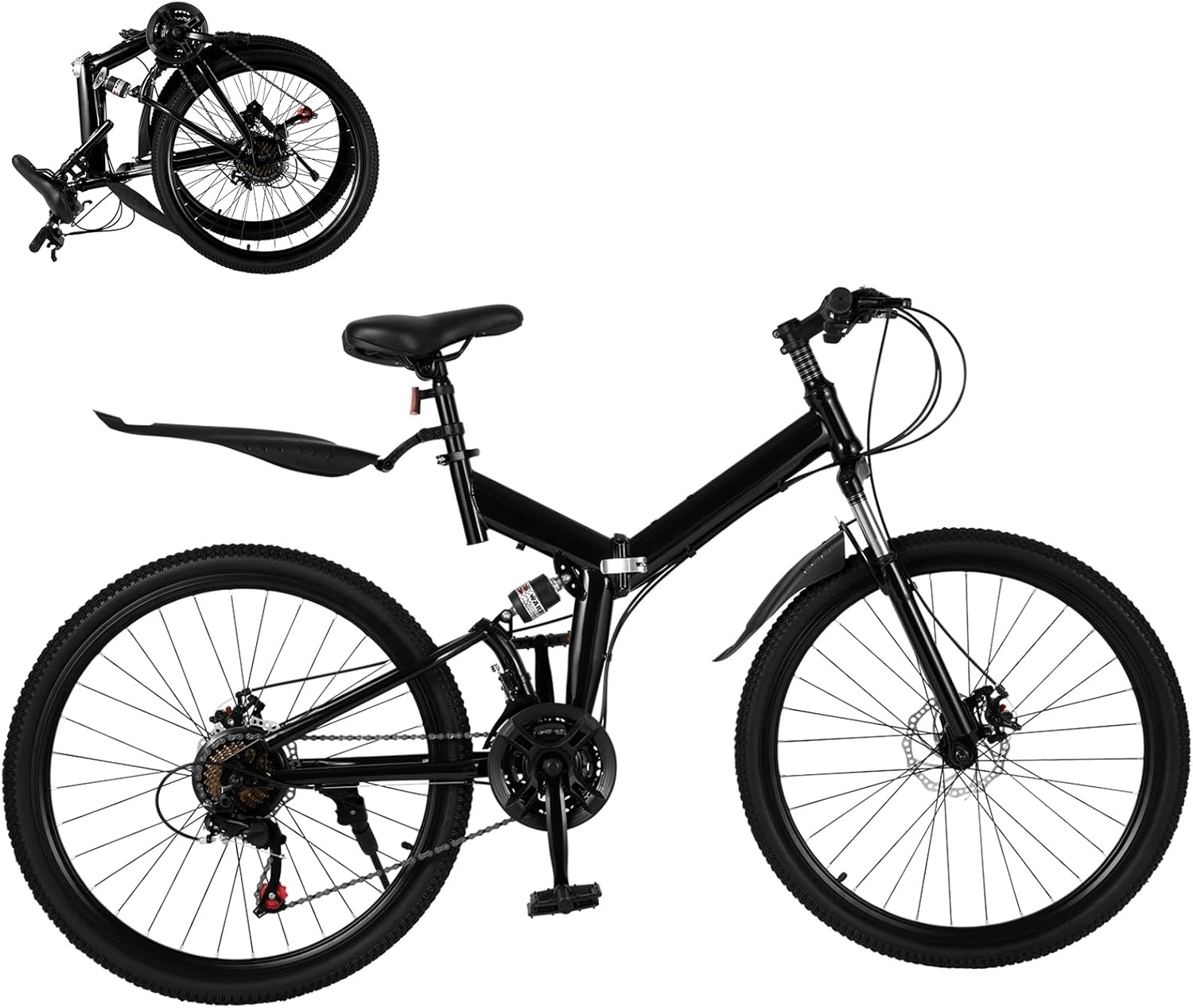 Zoobotanica 26 Inch Mountain Bike, 21 Speed Folding Mountain Bike,Dual Suspension,High Carbon Steel Body, Front and Rear Mechanical Disc Brakes, for Adults Youth