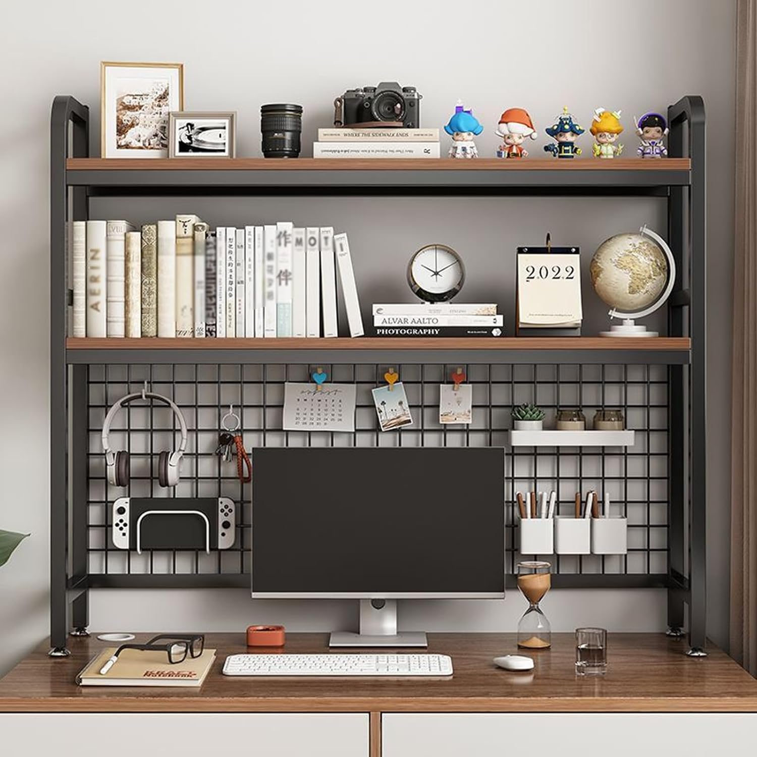 SOLKIN Desktop Bookshelf Organizer, Desktop Hutch, Shelves for Desktop, 2 Tier Desktop Bookcase for Computer Desk, for Home Office Dorm Furniture