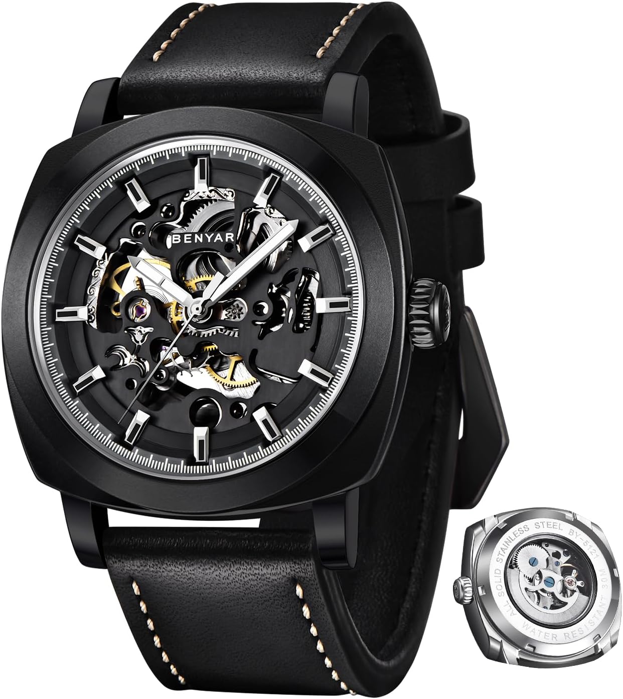 BENYAR Mens Automatic Mechanical Watches 45MM Skeleton Dress Watch