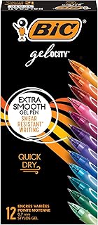 BIC Gelocity Quick Dry Assorted Colors Gel Pens (Colors May Vary), Medium Point (0.7mm), 12-Count Pack, Retractable Gel Pens With Comfortable Full Grip
