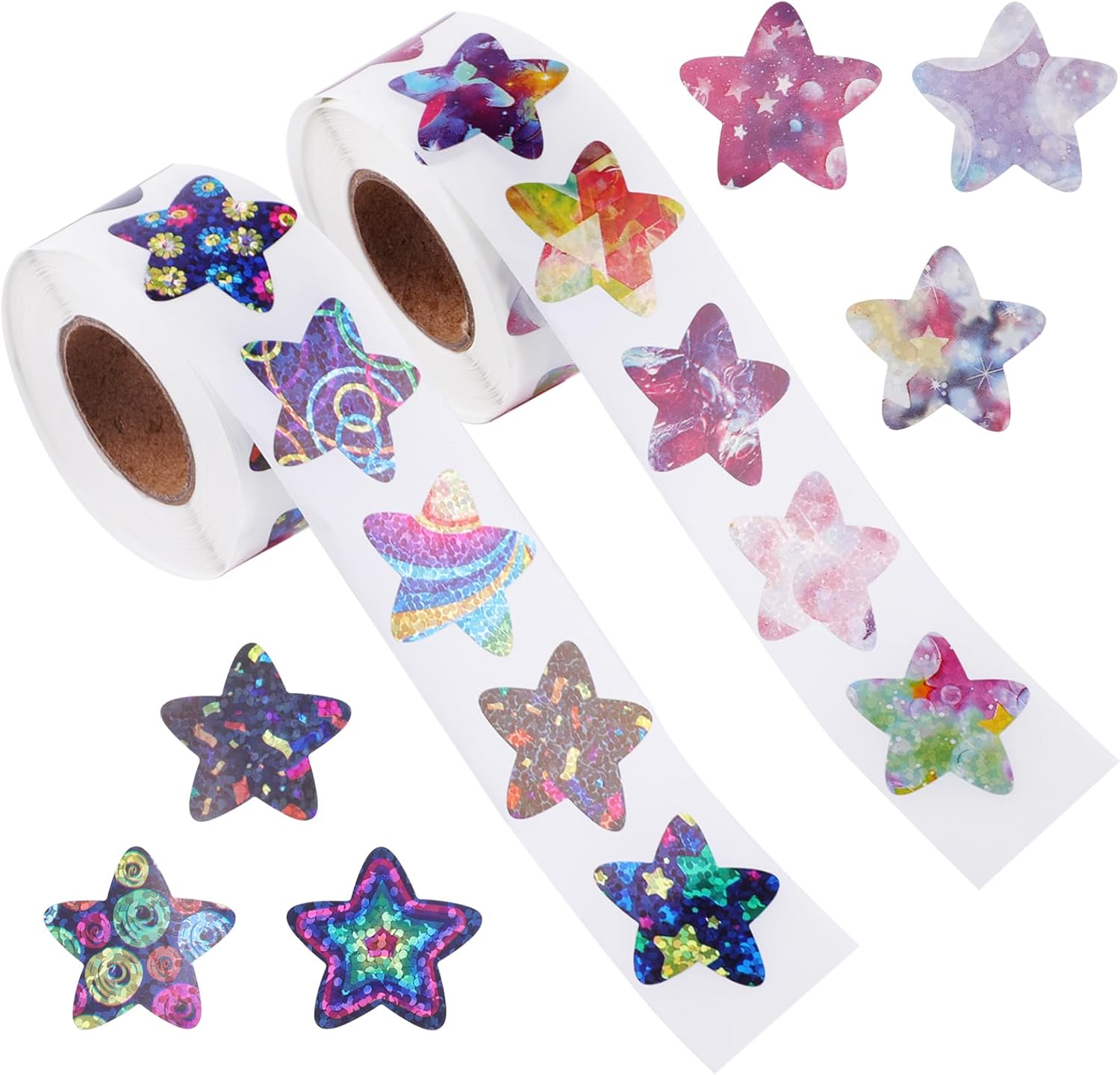 1000Pcs Star Stickers, Reward Stickers, Reward Stickers for Children, 2 Roll Star Stickers for Reward Chart, Sparkly Incentive Stickers, Holographic Star Stickers for Children Teachers Classroom