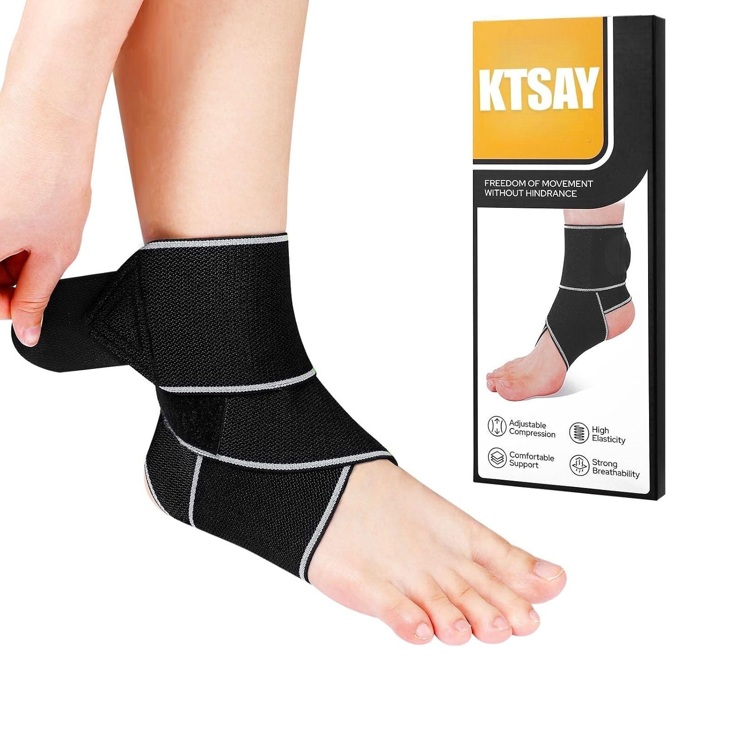 Ankle Brace for Sprained Ankle, Ankle Support for Women & Men, Adjustable Compression Wrap for Achilles Tendonitis & Plantar Fasciitis Relief (Grey)