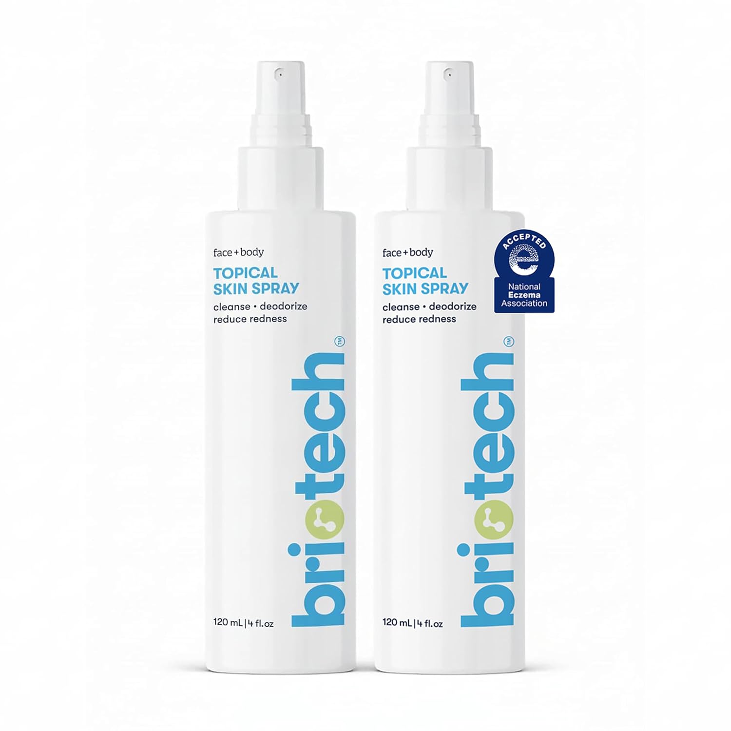 BRIOTECH Topical Skin Spray, Hypochlorous Acid Spray for Sensitive Skin, HOCl Facial Mist, Full Body Support Against Irritation, Calm Redness, Soothe Foot & Scalp, 4 oz (2 Pack)