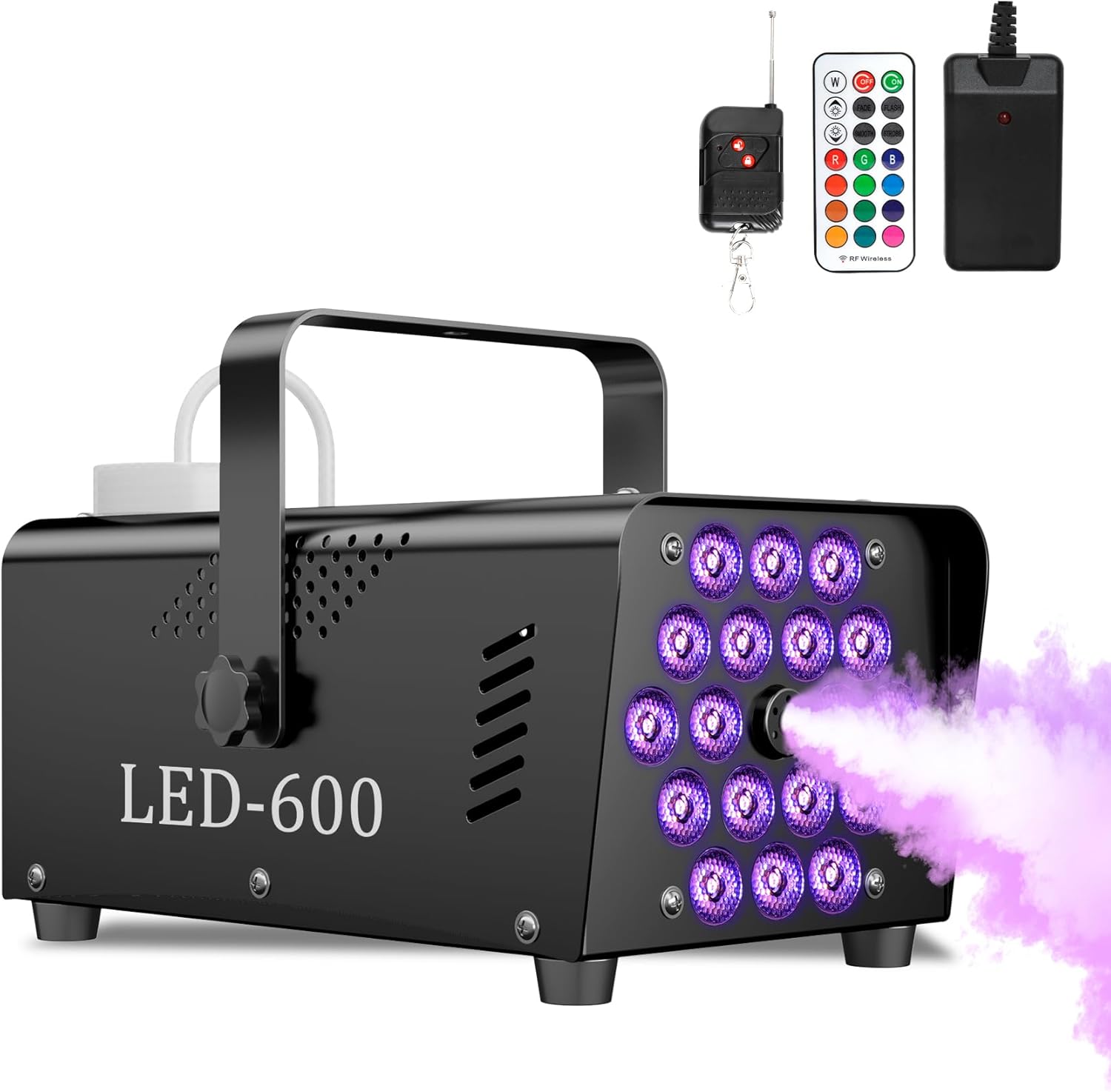 Fog Machine Smoke Machine, 18 LED Lights with 13 Colors, 600W and 2500CFM Fog, Wireless&Wired Remote control, Perfect for Wedding, Halloween, Party and Stage Effect
