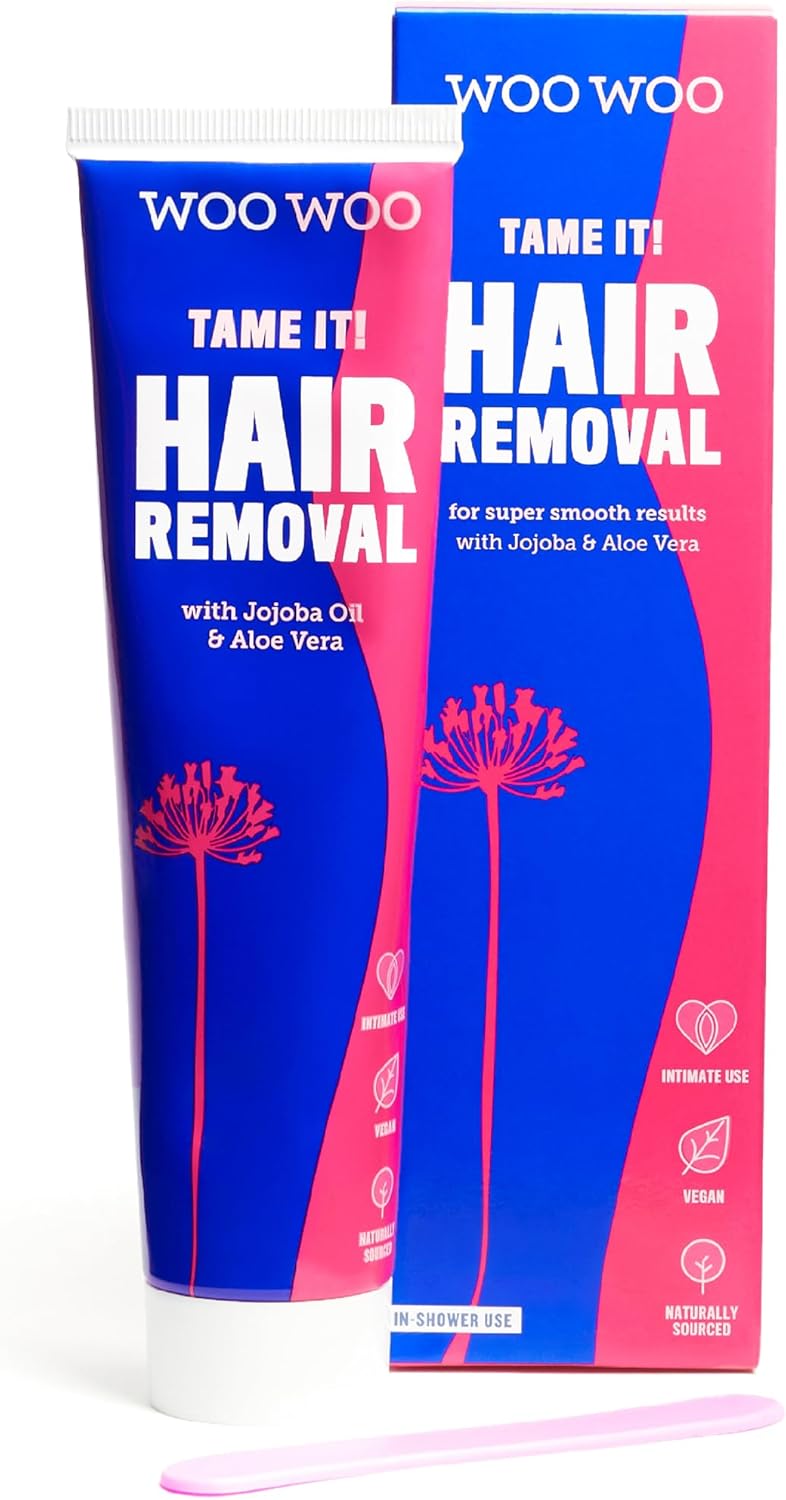 WooWoo Tame It! Natural Intimate Hair Removal Cream - Painless Vegan Hair Remover For Sensitive Skin - Depilatory For Genitals, Bikini, Legs & Bum - Women In-Shower Cream With Aloe Vera - 200ml