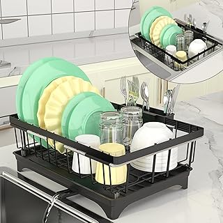 REALINN Dish Drying Rack in Sink - Dish Rack with Drainboard for Use on Kitchen Counter & in The Sink, Stainless Steel Dish Drainers with Utensil Holder
