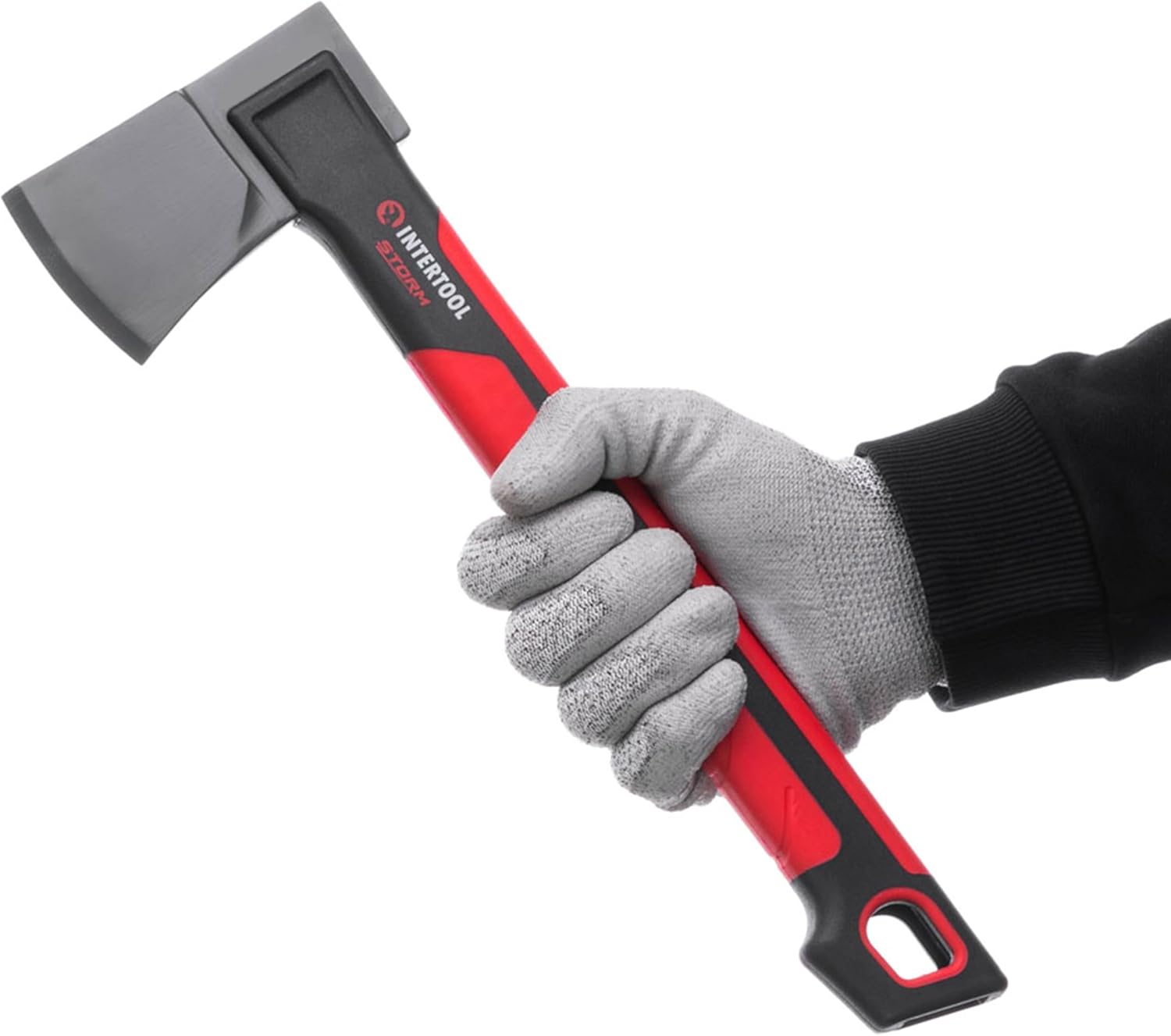 INTERTOOL Hatchet Lightweight for Camp Firewood Splitting & Kindling - Small 14" Wood Chopping Axe with Shock Absorbing Anti-Slip Handle & Sheath - Ax for Outdoor, Hiking, and Gardening - HT08-0291