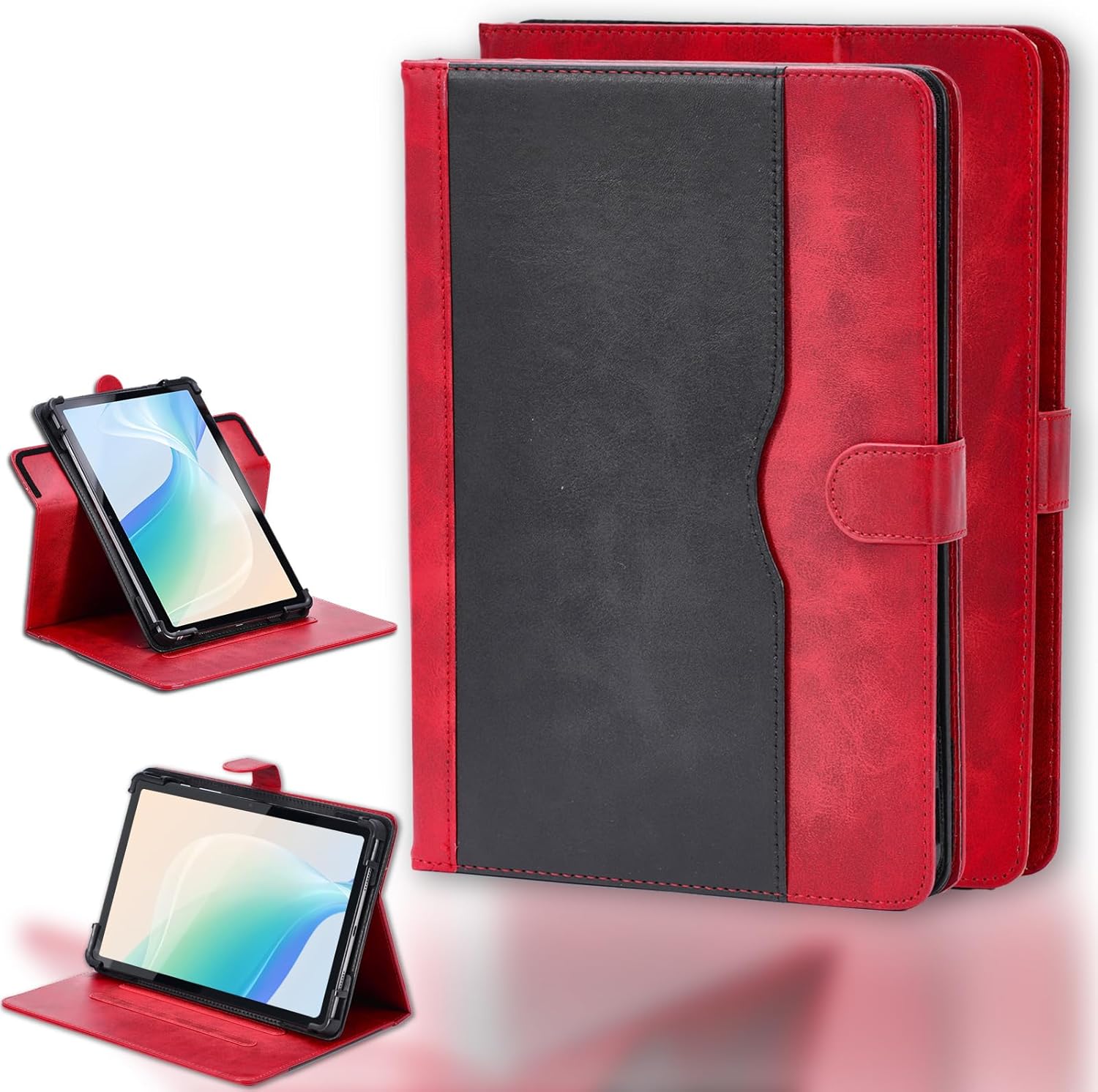 Case Compatible for Wced H1010 M50 Tablet Case 360 Degree Rotation Multi-Viewing Angels PU Leather Stand Folio Cover Red