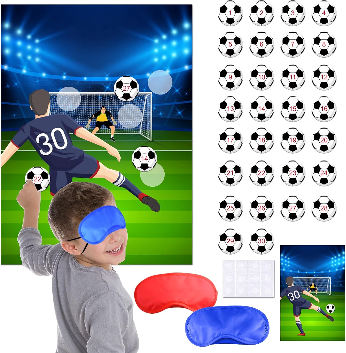ELECLAND Pin Age 8+ The Soccer Game for Kids, Pin The Soccer on The Goal with Soccer Ball Stickers, Football Party Games Christmas Party Games for Classroom Activities, Football Birthday Decorations