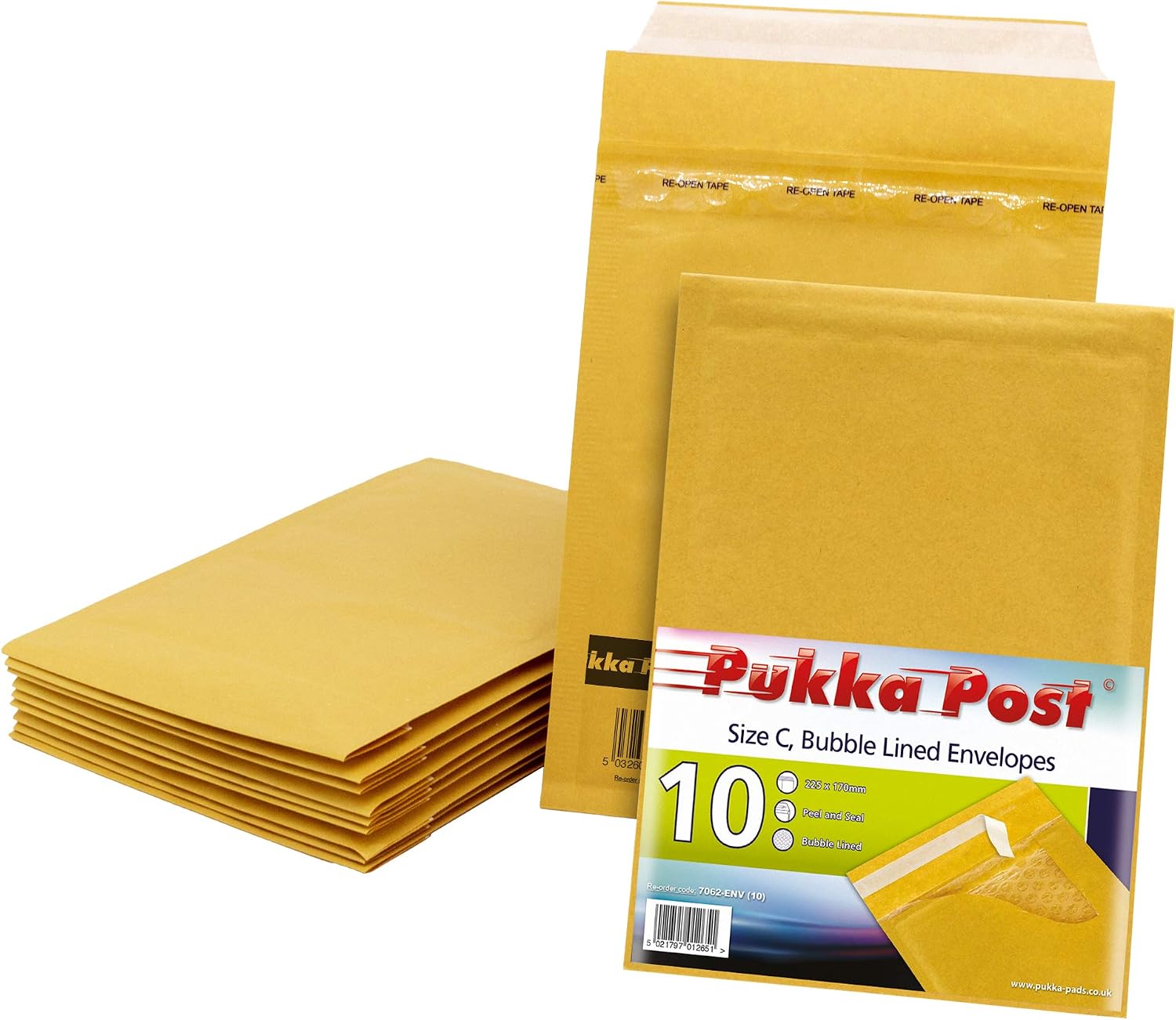 Pukka Post & Packaging Bubble Lined Envelopes - Pack of 10 Self Seal Padded Lightweight Mailers for Safe and Secure Shipping - Impact & Puncture Resistant for Protection - 170 x 225 mm, Size C - Gold