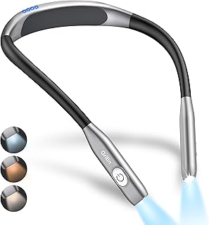 Gritin Neck Reading Light, Book Light for Reading in Bed- Eye Caring 3 Colors,Stepless Dimming Brightness,Bendable Arms,80+Hrs Runtime,Round Neck Design,Comfortable&Flexible for Reading, Knitting etc