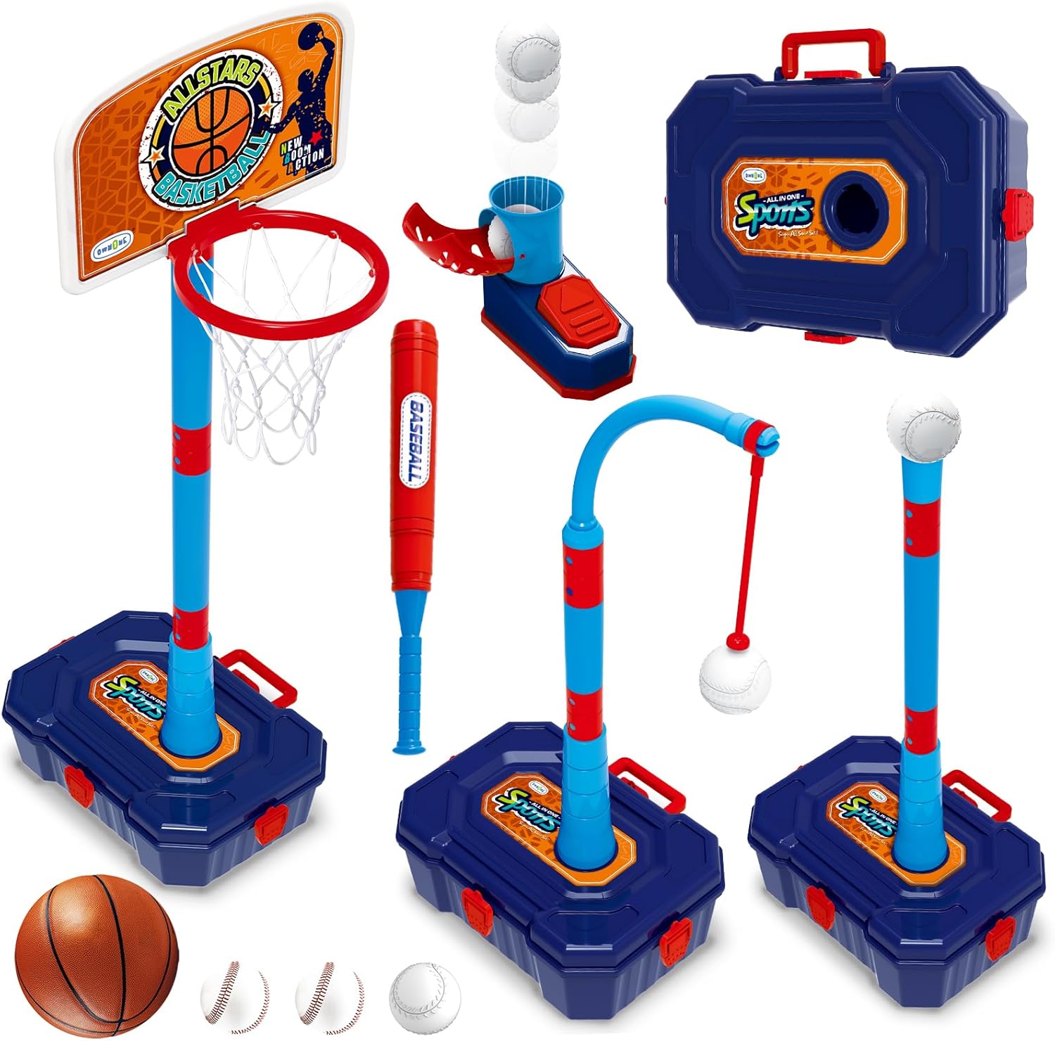 4 in 1 Basketball Hoop for Kids 1-3, 3-5, Toddler Basketball Goal and T Ball Set, Adjustable Basketball Hoop, Indoor Outdoor Sports Toys, Birthday Gifts for Kids Boys 1 2 3 4 5 Years Old