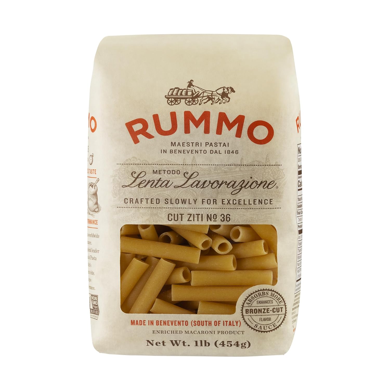 Rummo Cut Ziti Pasta N.36 - Ziti Pasta Noodles, Durum Wheat Pasta, Baked Ziti, Tube Pasta, Dry Italian Pasta - 16 Ounce (Pack of 1)
