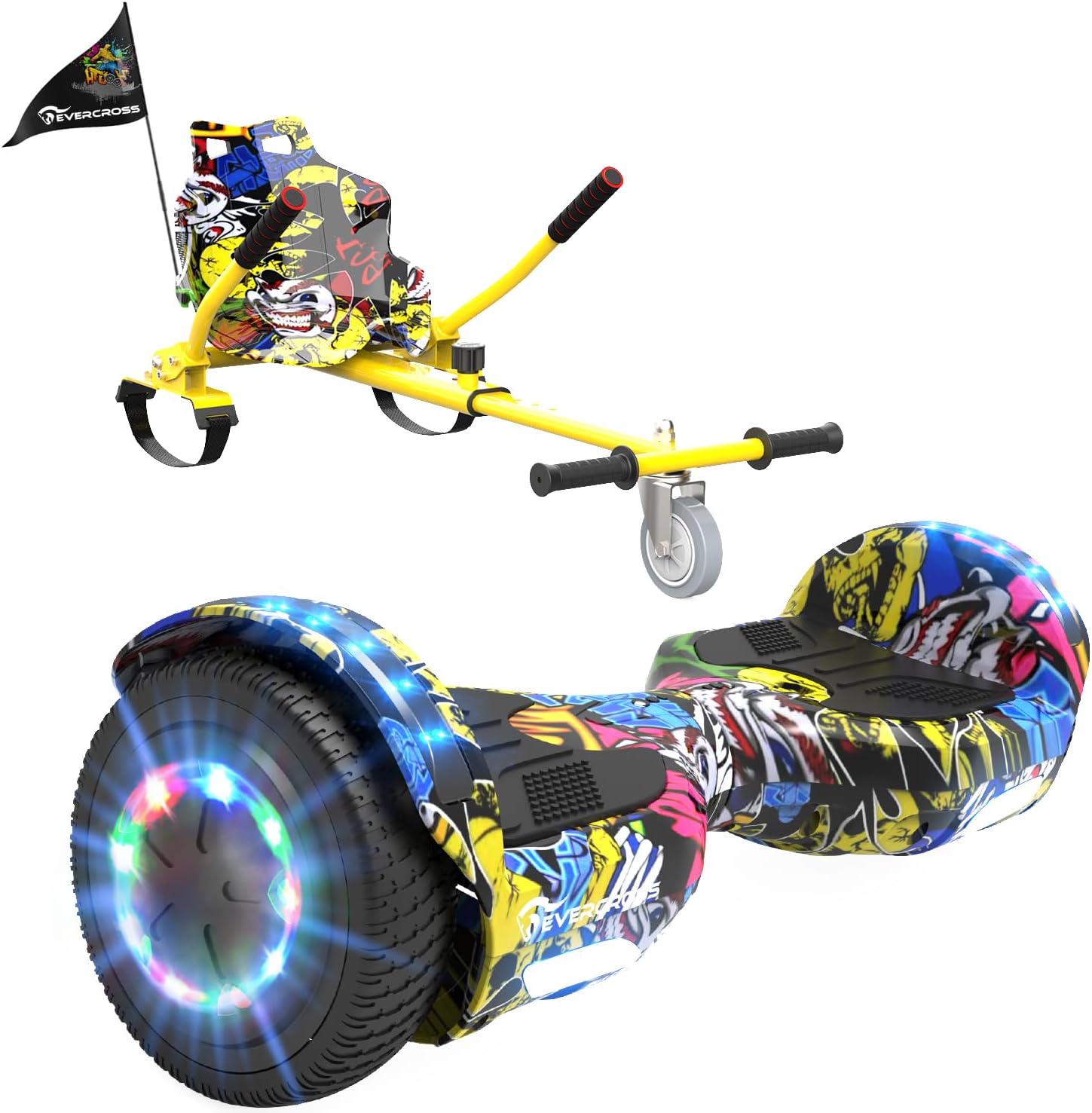 EVERCROSS Hover Board Kids, Hoverboards with Seat Attachment Hoverkart, 6.5" Self Balancing Scooters, Hoverboards Bluetooth with LED Lights, Ideal Hover Board for Kids Teenagers Adults