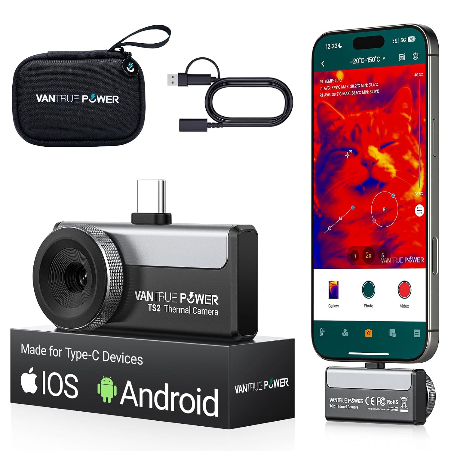TS2 Thermal Camera for iPhone & Android, Thermal Imaging Camera 512x384 Super Resolution, Infrared Camera 8mm Macro Manual Focus, -4°F~1022°F Temp, Perfect for Home HVAC Inspection