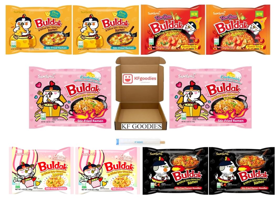 Samyang Buldak Hot Spicy Chicken Ramen Noodle Korean Stir-Fried Ramen, 2 Pack for Each Flavor