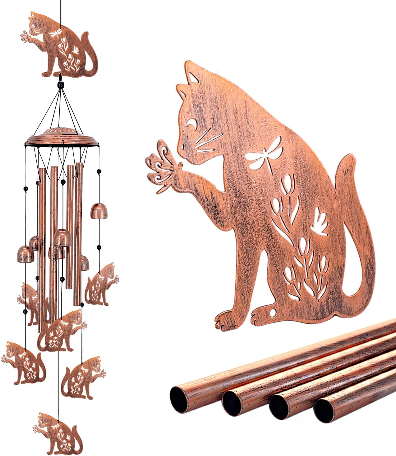 Cat Wind Chimes Outdoor Cat Gifts for Women Men Mom Dad Birthday Unique Gardening Gifts Metal WindChimes for Outside/Indoors, Lawn, Patio, Home, Yard Decor, Garden Decorations