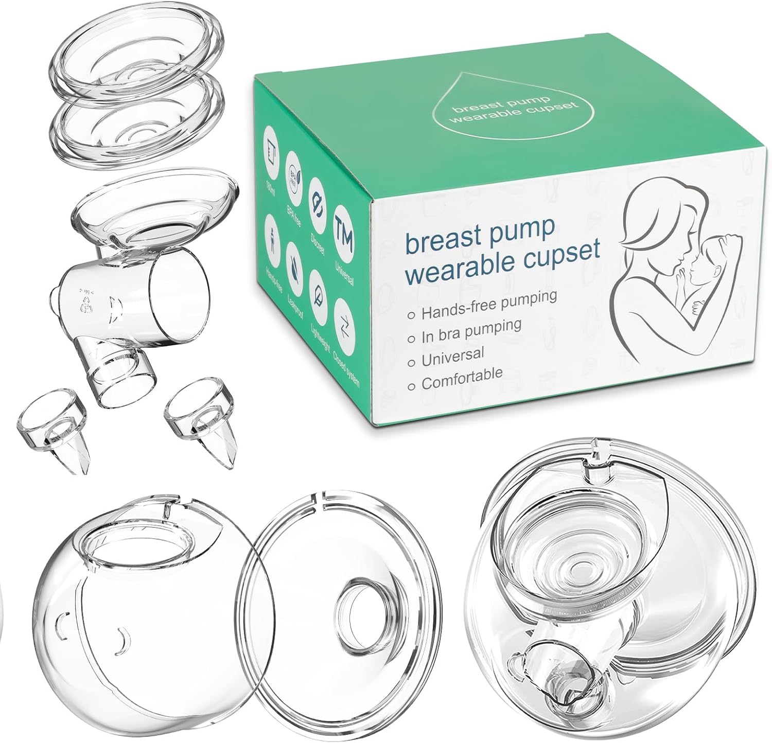 Wearable Breast Pump Parts Milk Collector Cup 27mm Flange Compatible with Momcozy/TSRETE S9/S12 Pump Replacement Parts, Extra 1pcs Duckbill Valve&Diaphragm