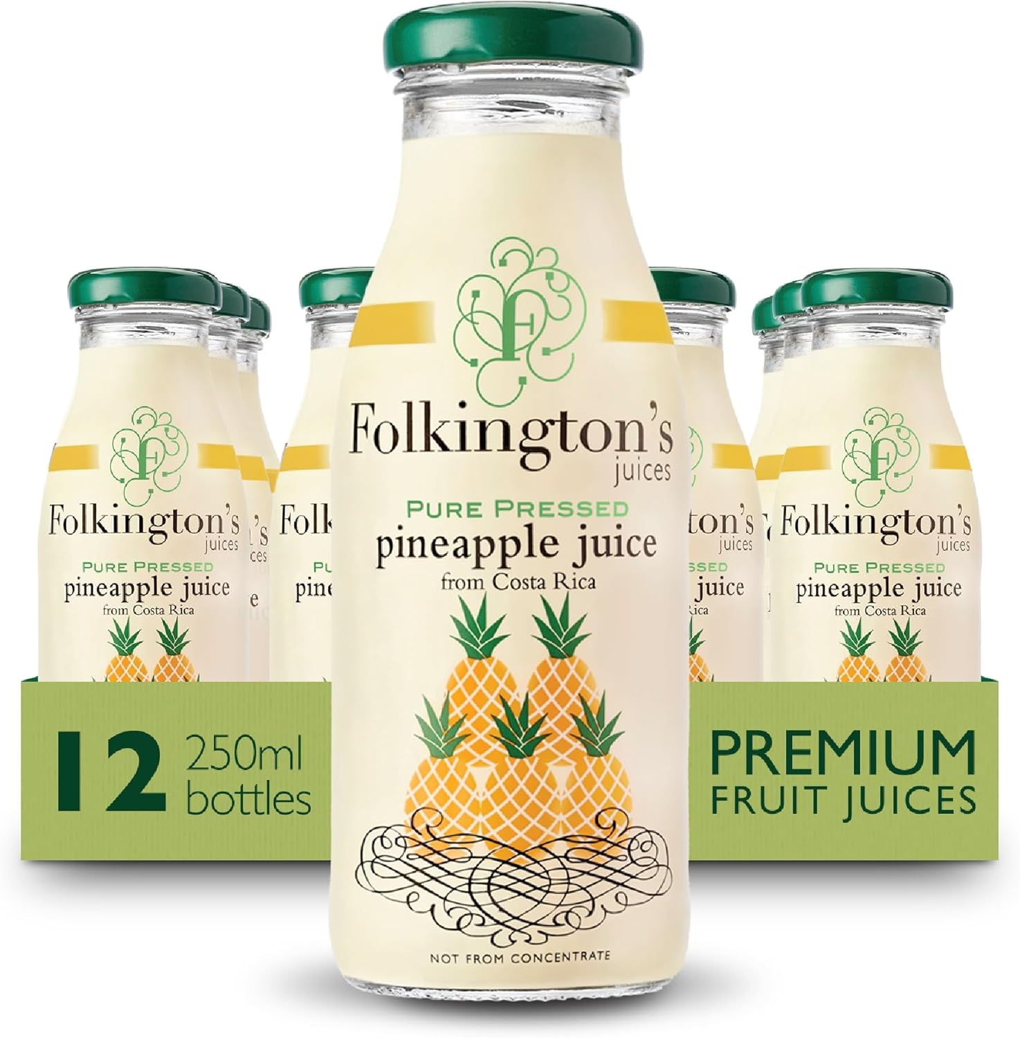 Folkington's Fruit Juice, Pineapple Juice, 12 Glass Bottles, Pure Fruit Juice, Multipack 12 x 250 ml