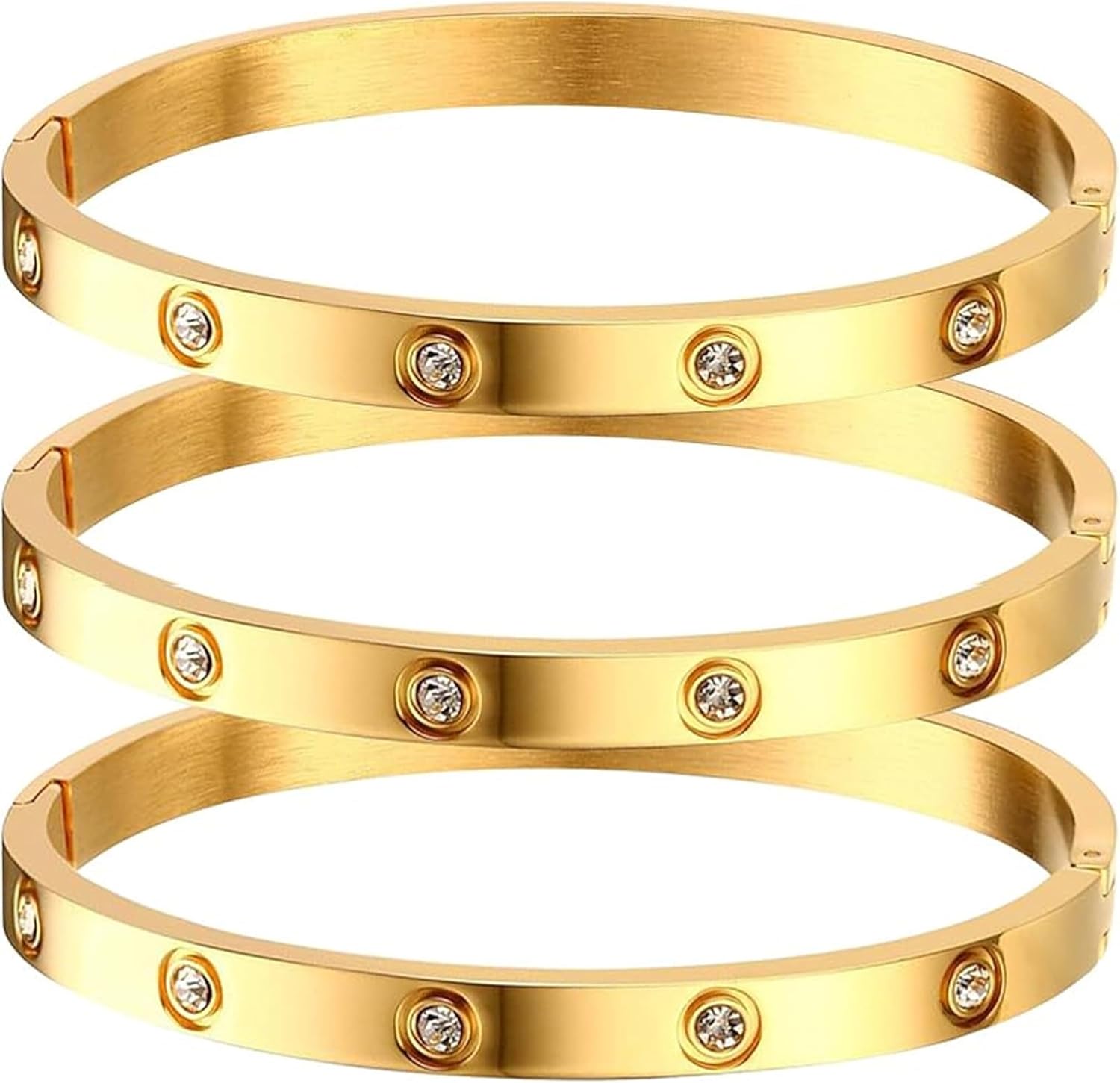 Gold Bracelets for Women - 3Pcs 18K Gold Plated Love Friendship Bracelet with Cubic Zirconia Stones Bangle Cuff Jewelry,Wedding Party Christmas Valentine's Day Birthday Gifts, standard