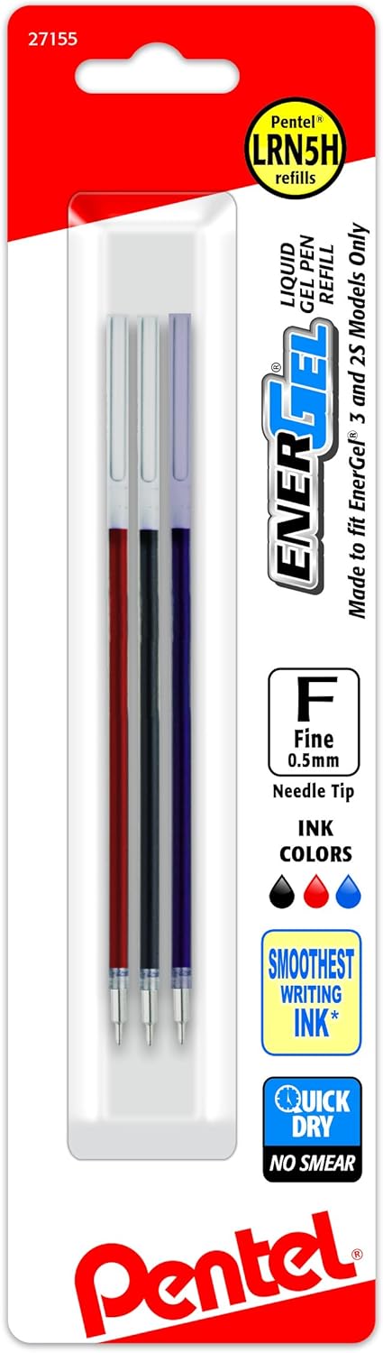 Pentel Refill Ink - For BLC35 EnerGel 3 & BLW355 EnerGel 2S, Assorted (ABC) Ink, 3-pk - LRN5HBP3M