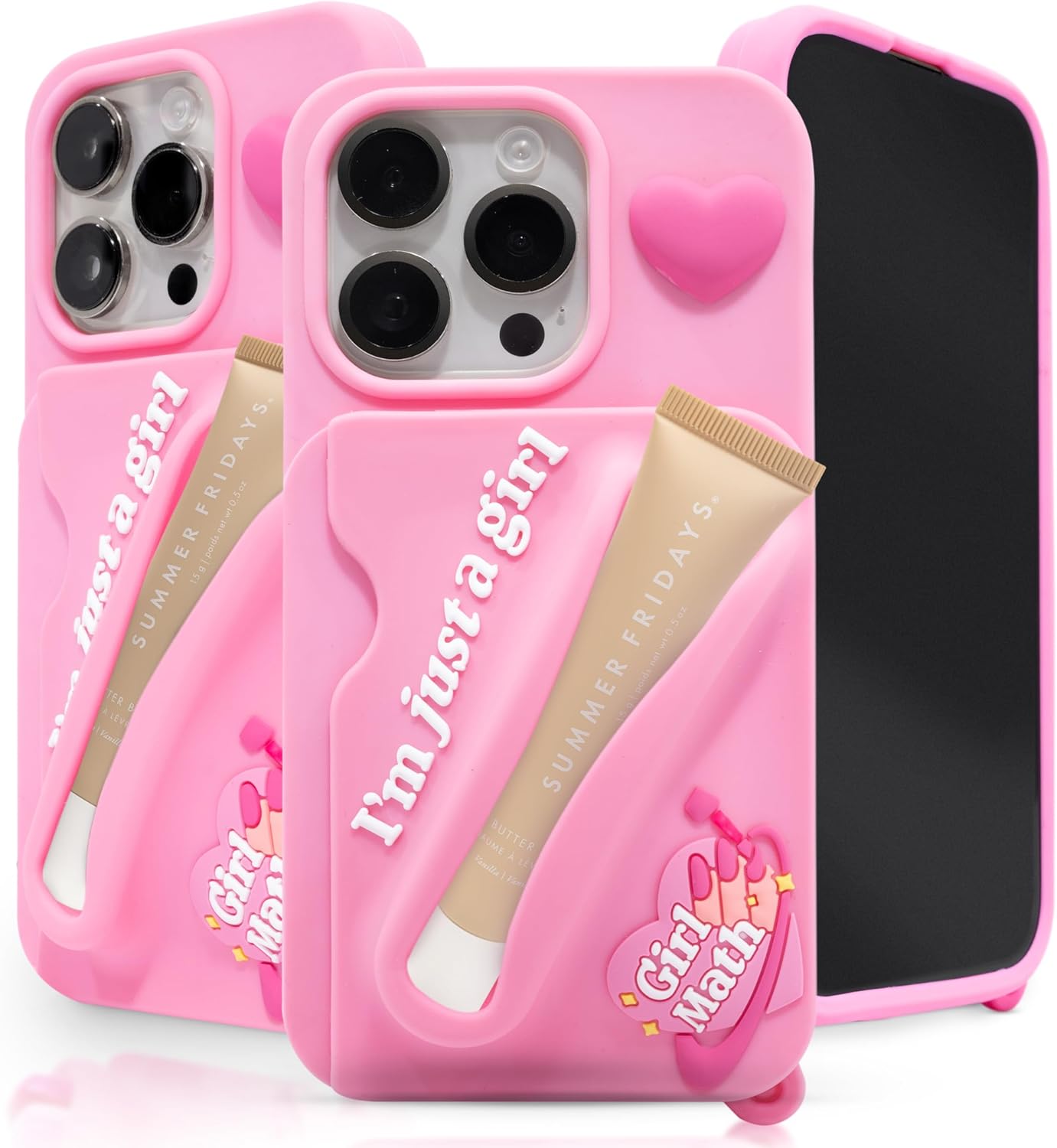 Grip Gloss Silicone Lip Gloss Phone Case in Pink – Cute Phone Case Wallet & Gloss or Lip Balm Holder – Phone Case for Women - Keychain Loop & Lipstick Holder (iPhone 15 PRO)