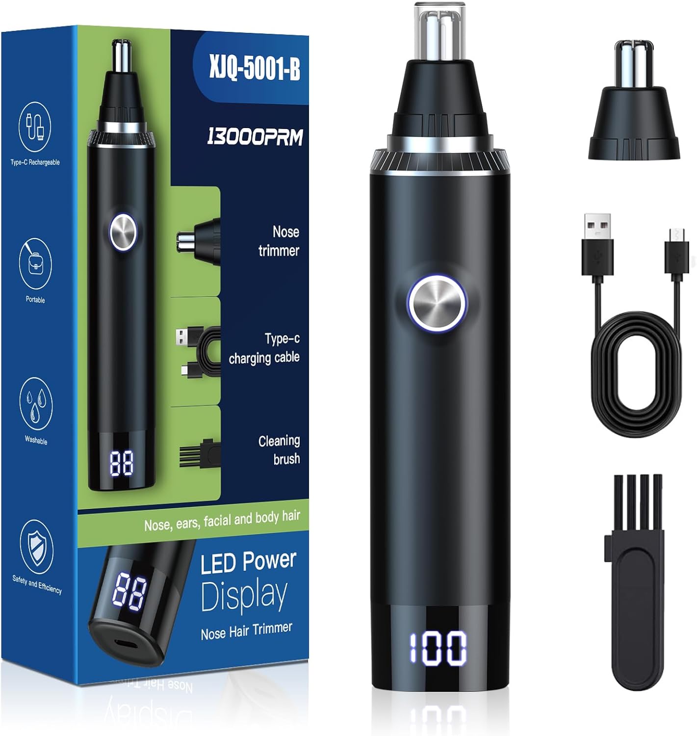 Ear and Nose Hair Trimmer for Men, 2025 Professional Painless USB Rechargeable Eyebrow & Facial Hair Trimmer, 13,000 RPM Precision Tool with Powerful Motor and Dual-Edge Blades, IPX7 Waterproof